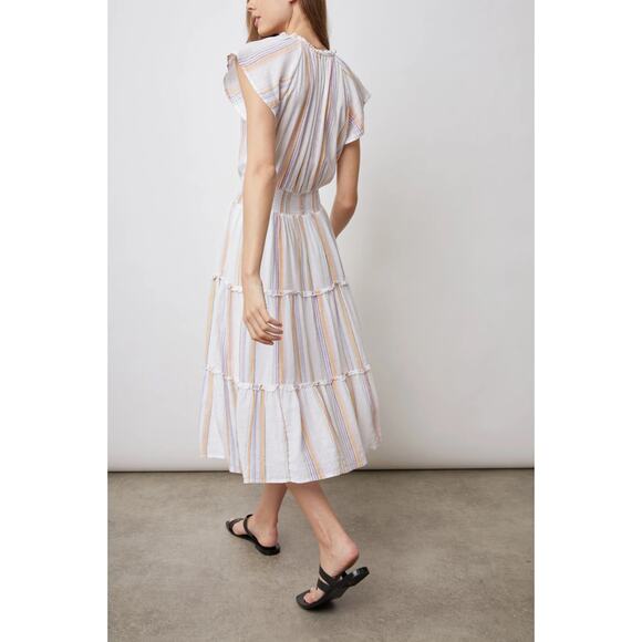Rails Amellia Dress Merida Stripe Linen Flowy Ruffle Tiered Smocked Waist Small - Picture 3 of 12